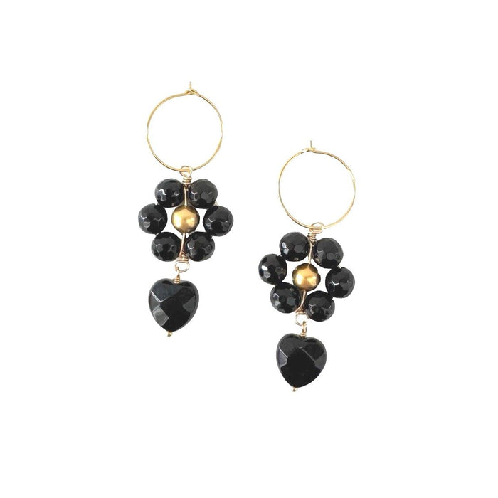 IBU JEWELS Oorbellen Flower Heart Onyx